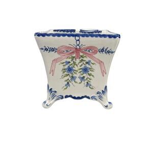 Este For Richard Ginori Ceramic Bulb Pot Vase Pink Bow Blue Flowers Made Italy